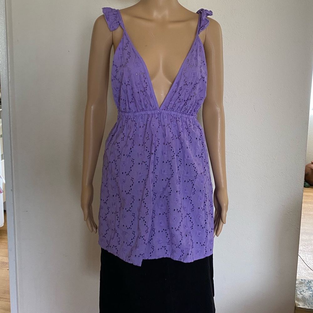 ASOS Purple Eyelet Spring Summer Backless Tunic Size 2 - Picture 2 of 5